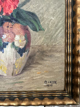Load image into Gallery viewer, French antique 1928 Floral still life oil painting on board framed