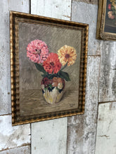 Load image into Gallery viewer, French antique 1928 Floral still life oil painting on board framed