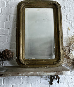 French antique 19th Century plaster gilded gold mirror with mercury glass plate