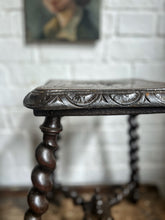 Load image into Gallery viewer, French antique Breton carved oak barley twist stool