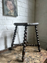 Load image into Gallery viewer, French antique Breton carved oak barley twist stool