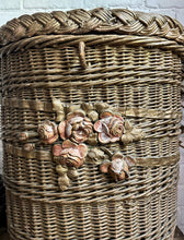 Load image into Gallery viewer, French antique barbola tall lidded gold wicker basket