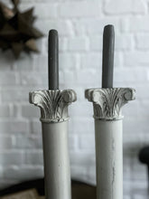 Load image into Gallery viewer, French antique wooden carved painted church altar acanthus leaf candlesticks