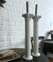 Load image into Gallery viewer, French antique wooden carved painted church altar acanthus leaf candlesticks