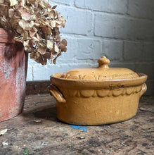 Load image into Gallery viewer, French glazed vintage yellow mustard stoneware terrine