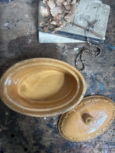 Load image into Gallery viewer, French glazed vintage yellow mustard stoneware terrine