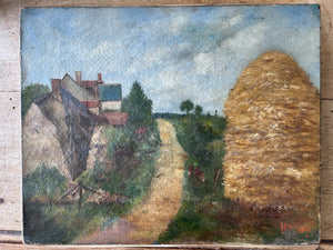 French antique early 20th Century landscape oil painting on canvas signed and dated 1924
