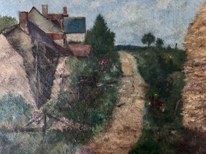 French antique early 20th Century landscape oil painting on canvas signed and dated 1924