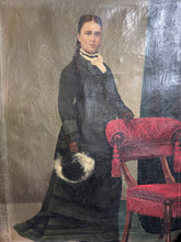 Load image into Gallery viewer, French late 19th Century Antique society lady oil painting portrait on canvas