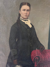 Load image into Gallery viewer, French late 19th Century Antique society lady oil painting portrait on canvas