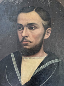 French late 19th Century sailor male oil painting portrait on stretched canvas