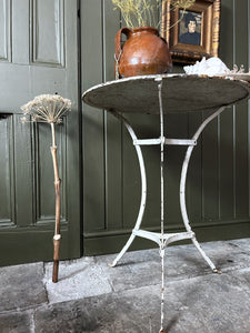 Vintage French metal Arras style white painted garden bistro side table