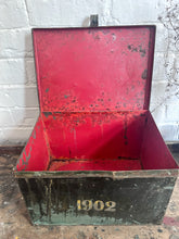 Load image into Gallery viewer, French pressed metal numbered dated 1902 deed storage box