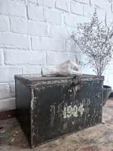 Load image into Gallery viewer, French pressed metal numbered dated 1904 deed storage box