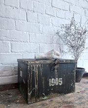 Load image into Gallery viewer, French pressed metal dated numbered 1905 deed storage box
