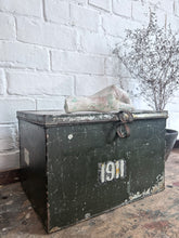 Load image into Gallery viewer, French pressed metal dated numbered 1911 deed storage box