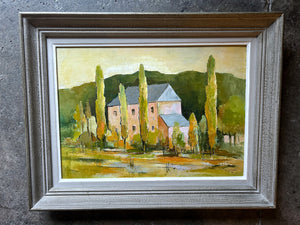 Vintage Mid 20th Century French provencal landscape oil painting on canvas signed and dated