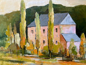 Vintage Mid 20th Century French provencal landscape oil painting on canvas signed and dated