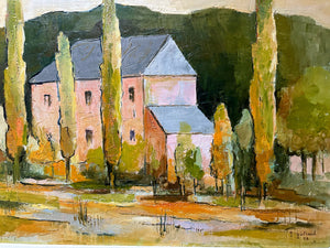 Vintage Mid 20th Century French provencal landscape oil painting on canvas signed and dated