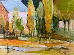 Vintage Mid 20th Century French provencal landscape oil painting on canvas signed and dated