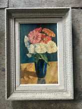 Load image into Gallery viewer, French vintage Mid Century floral still life oil painting on canvas dated 1946