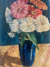 Load image into Gallery viewer, French vintage Mid Century floral still life oil painting on canvas dated 1946