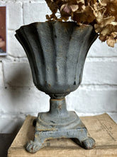 Load image into Gallery viewer, French vintage blue cast iron fluted garden urn