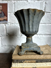 Load image into Gallery viewer, French vintage blue cast iron fluted garden urn