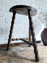 Load image into Gallery viewer, Vintage French demi lune bobbin tripod 3 legged wooden stool