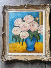 Load image into Gallery viewer, French vintage signed &amp; dated still life floral oil painting on canvas in Montparnsse frame