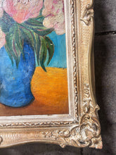 Load image into Gallery viewer, French vintage signed &amp; dated still life floral oil painting on canvas in Montparnasse frame