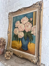Load image into Gallery viewer, French vintage signed &amp; dated still life floral oil painting on canvas in Montparnsse frame