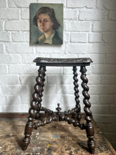 Load image into Gallery viewer, French antique Breton carved oak barley twist stool