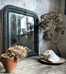 A French antique black painted Louis Philippe mirror