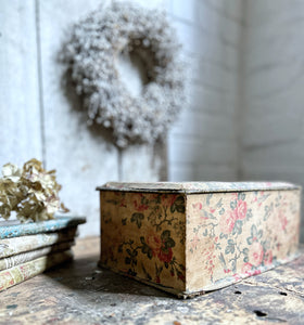 French antique floral fabric covered keepsake box