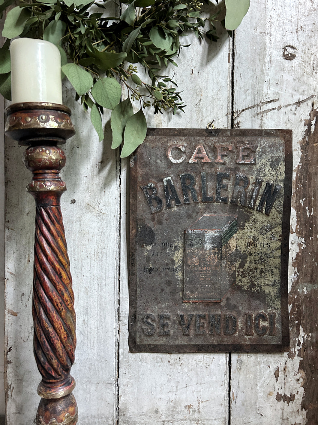 French antique metal shop cafe sign coffee Barlerin advertising
