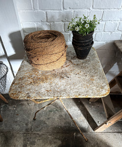 A French antique square metal painted bistro garden table