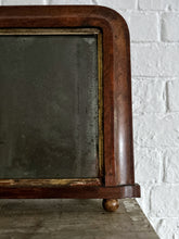 Load image into Gallery viewer, French antique teak mirror with mixed wood inlay and gilt border over mantle mirror
