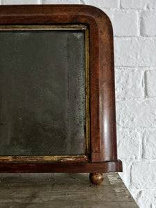 French antique teak mirror with mixed wood inlay and gilt border over mantle mirror