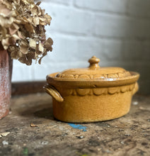Load image into Gallery viewer, French glazed vintage yellow mustard stoneware terrine