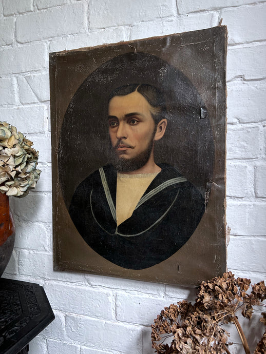 French late 19th Century sailor male oil painting portrait on stretched canvas