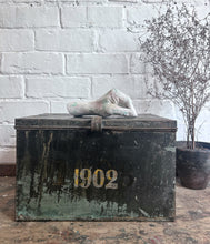 Load image into Gallery viewer, French pressed metal numbered dated 1905 deed storage box