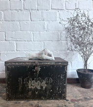 Load image into Gallery viewer, French pressed metal numbered dated 1904 deed storage box