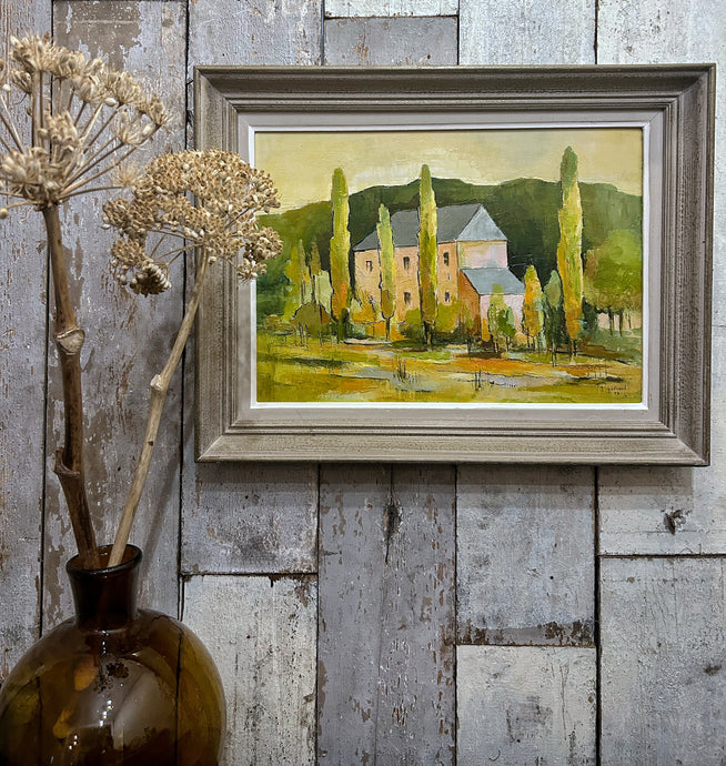 Vintage Mid 20th Century French provencal landscape oil painting on canvas signed and dated