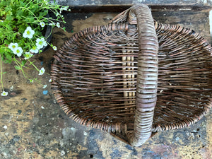 A French antique country woven willow foraging mushroom basket