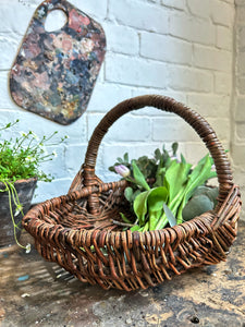 A French antique country woven willow foraging mushroom basket