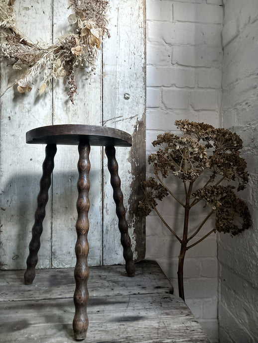 French vintage demi lune bobbin tripod 3 leg  wooden stool