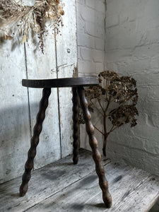 French vintage demi lune bobbin tripod 3 leg  wooden stool