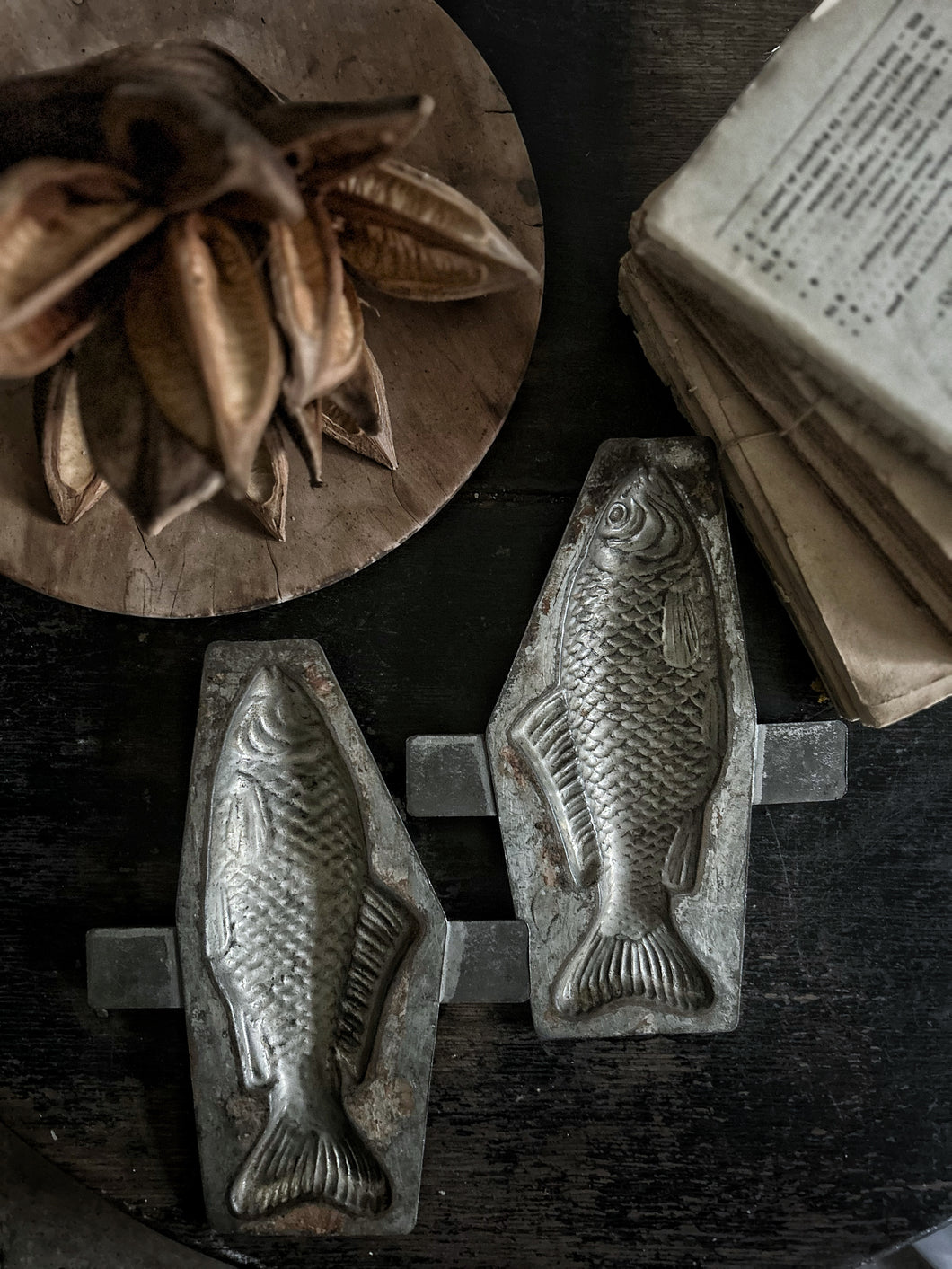French vintage 1940's  metal fish chocolate mould