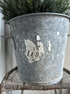 French vintage metal galvanised Farm house grain tub bucket
